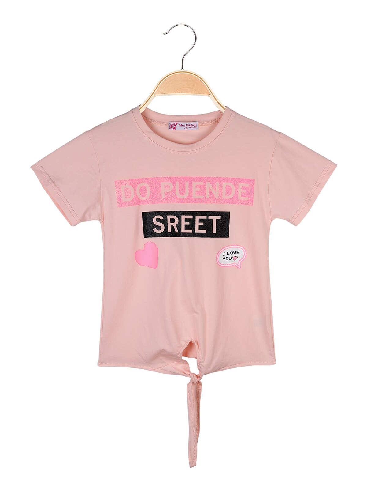 T-shirts mit knoten auf der unterseite und druck: ROSA / 16