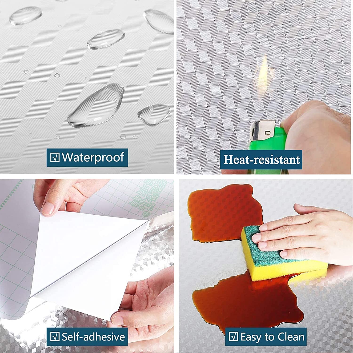 Lámina de aluminio autoadhesiva para cocina, rollo de aceite para cocina de 60x200cm, 5m y 10m, impermeable, para cajón de armario y rombos