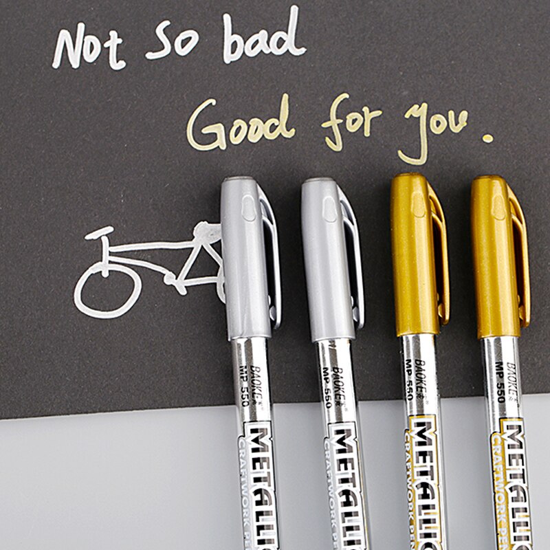 BAOKE Metalli Permanent Paint Marker Pens Waterproof Gold Silver for Drawing Greeting Card Postcard Marker Craftwork Pen