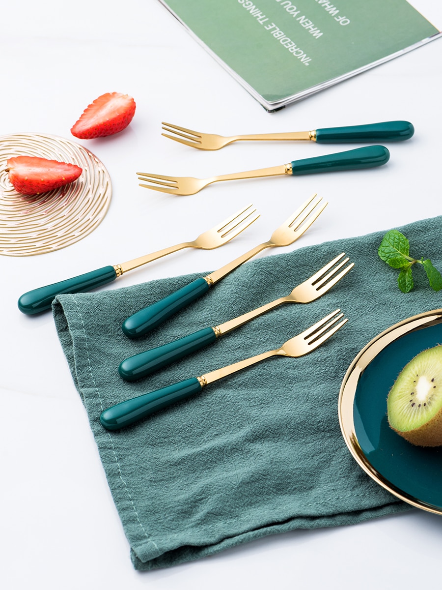 Nordic Ceramic Stainless Steel Fruit Fork Storage Tube Dessert Fork Cake Fork Fruit Fork Storage Pot Living Room Fruit Fork Set