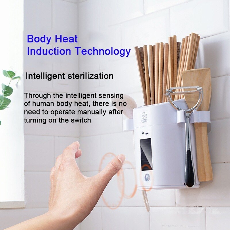 Slimme uv-sterilisator, houder voor eetstokjes, antibacteriële lamp, opberger voor eetstokjes, keukenaccessoires, uv-sterilisator voor thuis.