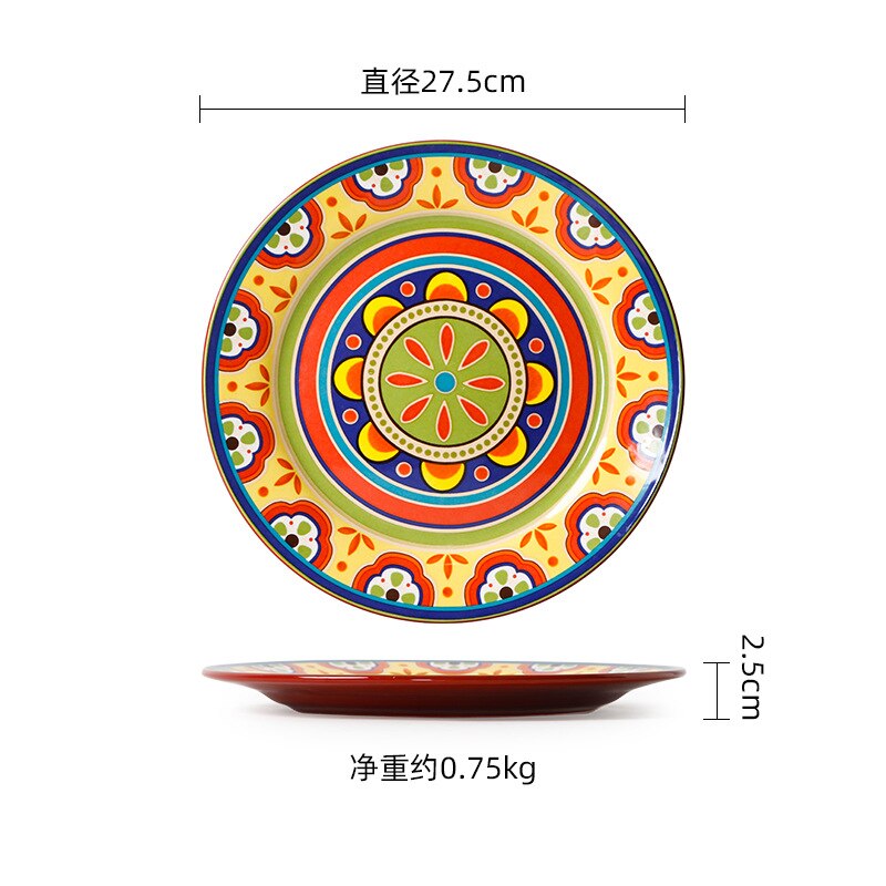 Série latine bols à salade en céramique créatifs, plats occidentaux peints à la main, bols à riz maison sous glaçure, ensemble d'assiettes à nouilles: 10.8 inch plate