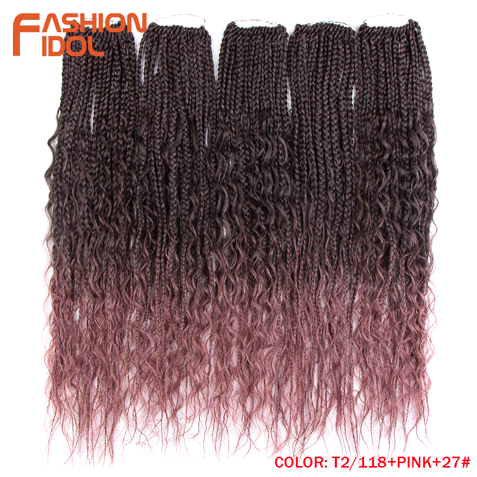 IDOL Micro Box Braid 24 inch Crochet Braids Synthetic Hair Curly Crotchet Hair Extensions Ombre Brown Twist Hair Braids: T2-118-PINK-27 / 3Pcs/Lot