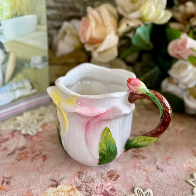 Tasse en céramique Rose de 485ml, tasse à café en céramique Rose dessinée à la main, tasse à thé en fleur de campagne de Style européen, tasse à lait, nouveaux pour la maison: vert