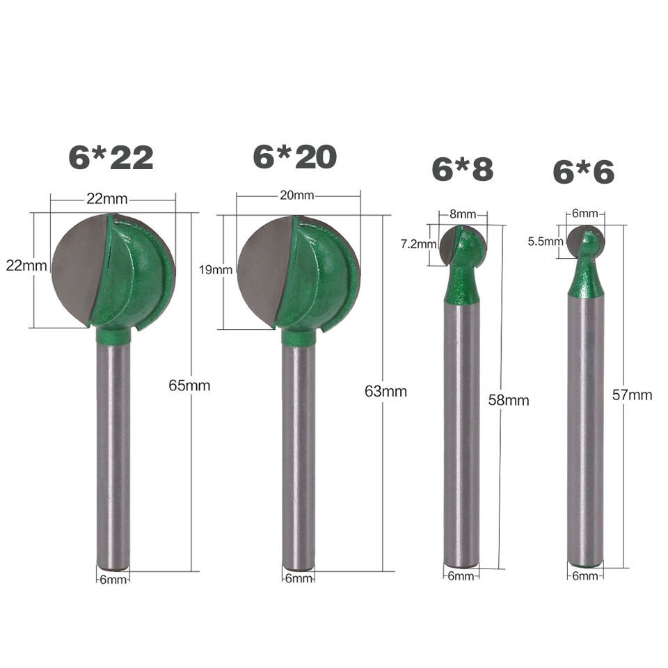 1PC 3MM 6MM Shank Milling Cutter Wood Carving Ball Nose Round Carving Cove CNC Milling Radius Core Tungsten Carbide Router Bit