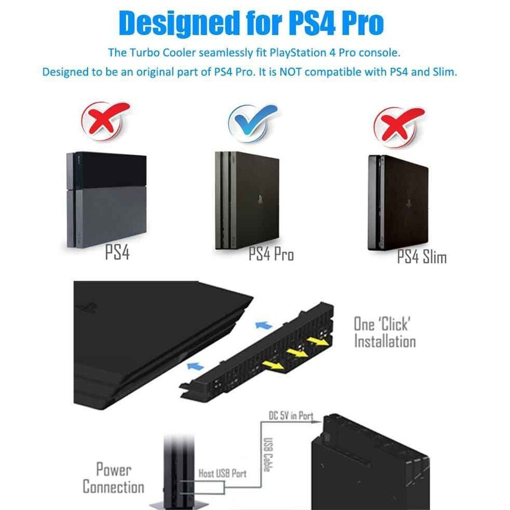 5-Fan External Adapter Temperature Control Game Console Multifunctional Lightweight With USB Cable ABS Cooling Fan For PS4 Pro
