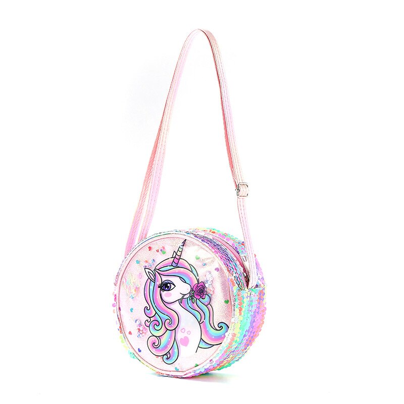 Mini-Kupplung für freundlicher, süße, glitzernde pailletten-umhängetaschen für kleine mädchen, einhorn-handtaschen und geldbörsen mit Karikatur-motiven, Baby-münzbeutel: Rosa