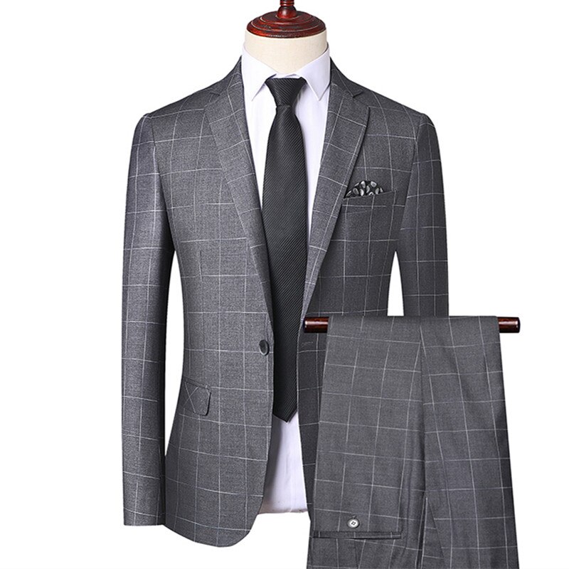 Groom wedding suit two-piece suit business lattice slim blazer large size brand men's business banquet high-end suit suit