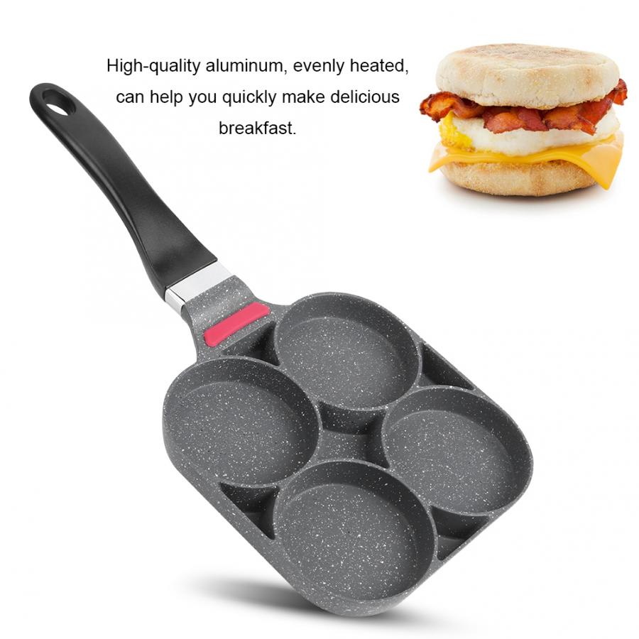 Viergats keuken ontbijt pannenkoekenpan aluminium koekenpan mal voor hamburger met handvat multifunctionele nons