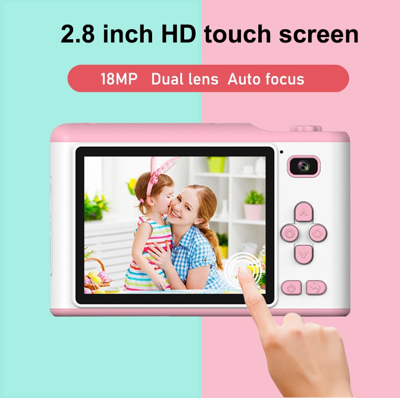 Kids Camera Mini Kinderen Draagbare Foto Video Digitale Camera 2.8in Full Hd Touch Screen Kind Camera Voor Kinderen 18MP Dual lens