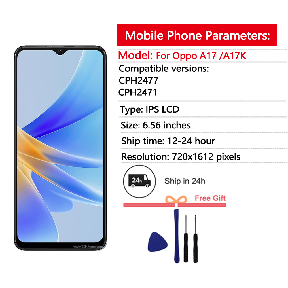 6.56 " skærm til oppo  a17 a17k lcd-skærm berøringsskærm digitizer-enhed til oppo  a17k cph 2471 cph 2477 lcd-skærm udskiftning