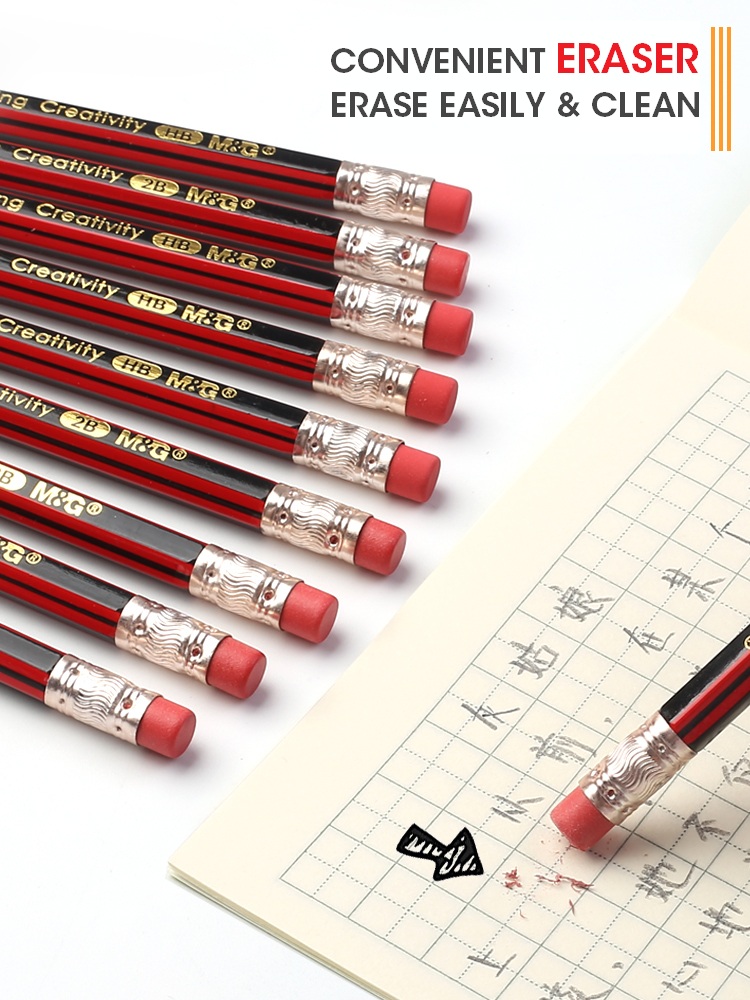 Andsty-lápiz de madera M &amp; G HB 2B 2H con sacapuntas gratis, lápiz de grafito de plomo de madera con goma de borrar para suministros de papelería escolar