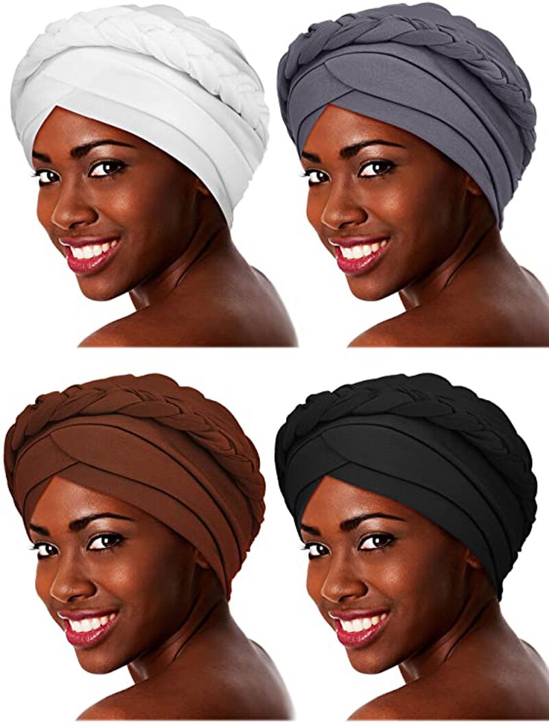 Diadema Africana cruzada para la frente, turbante de Color sólido para mujer, gorro musulmán, Hijab listo para usar