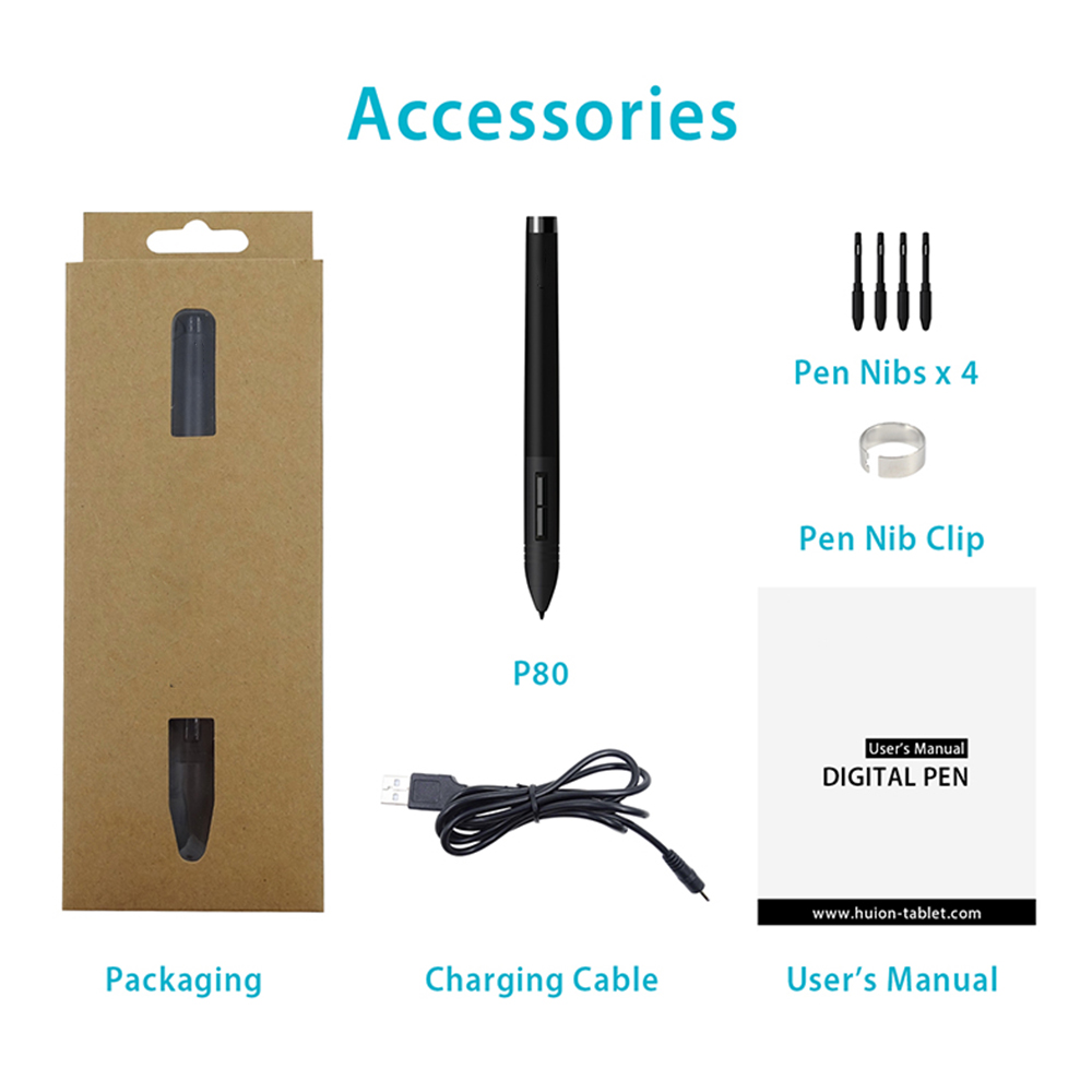 Huion PEN80 Rechargeable Digital Pen Stylus for Graphic Drawing Tablets 420/H420/H610 GAOMON S56K/M106K/1060PRO