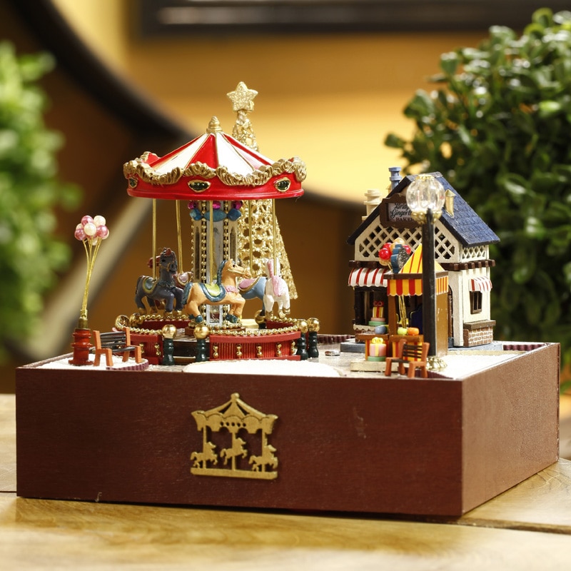 Boîte à musique style carrousel DIY | Boîte à musique en bois pour bonheur et soleil, jouet éducatif fait à la main européen, décoration de la maison, pour enfants