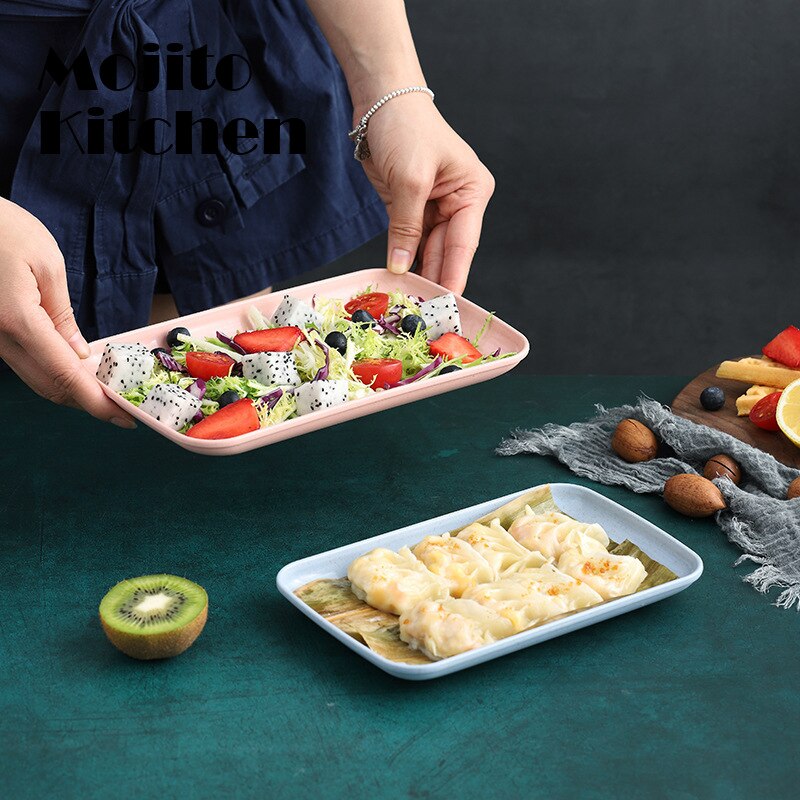 Plato Rectangular de paja de trigo para postre, Sushi, Pasta, cena, vajilla saludable, utensilios de cocina