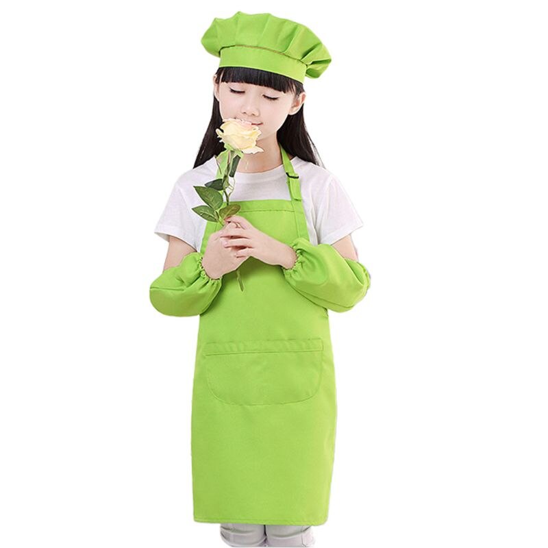 3Pcs/Set Kids Chef Hat Apron Sleeve Covers Set Boys Girls Adjustable Kitchen Bib with 2 Large Pockets for Cooking Baking Wear: GG / L