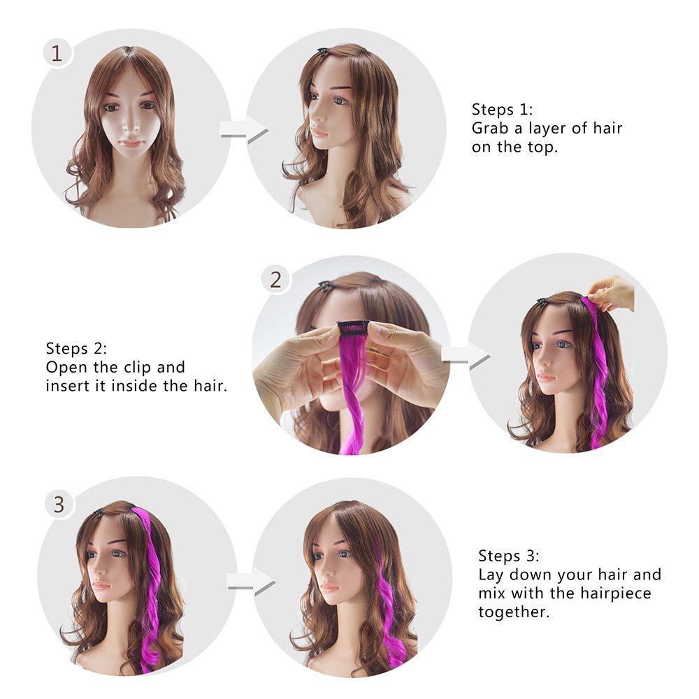 Clip In Een Stuk Kleur Haar Lange Golvende Kleurrijke Regenboog Synthetisch Hair Extensions 22 Inch Party Hoogtepunten Voor Vrouwen Kids meisjes