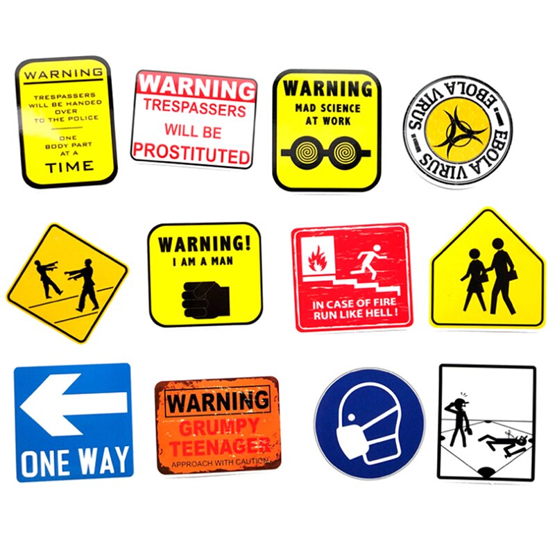 50 Stuks Waarschuwing Stickers Gevaar Verbod Borden Herinnering Waterdicht Decal Sticker Om Diy Laptop Motorfiets Bagage Snowboard Auto