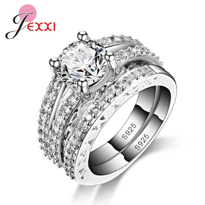 Anel de jóias de banda simples elegante 925 prata esterlina casamento conjunto anel de noivado para mulheres moda nupcial bijoux