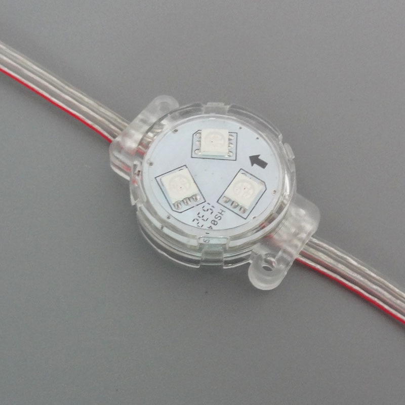 20pcs/string 30mm 12V WS2811 LED addressable rgb full color pixel module;IP68;clear cover;0.72W;clear wire
