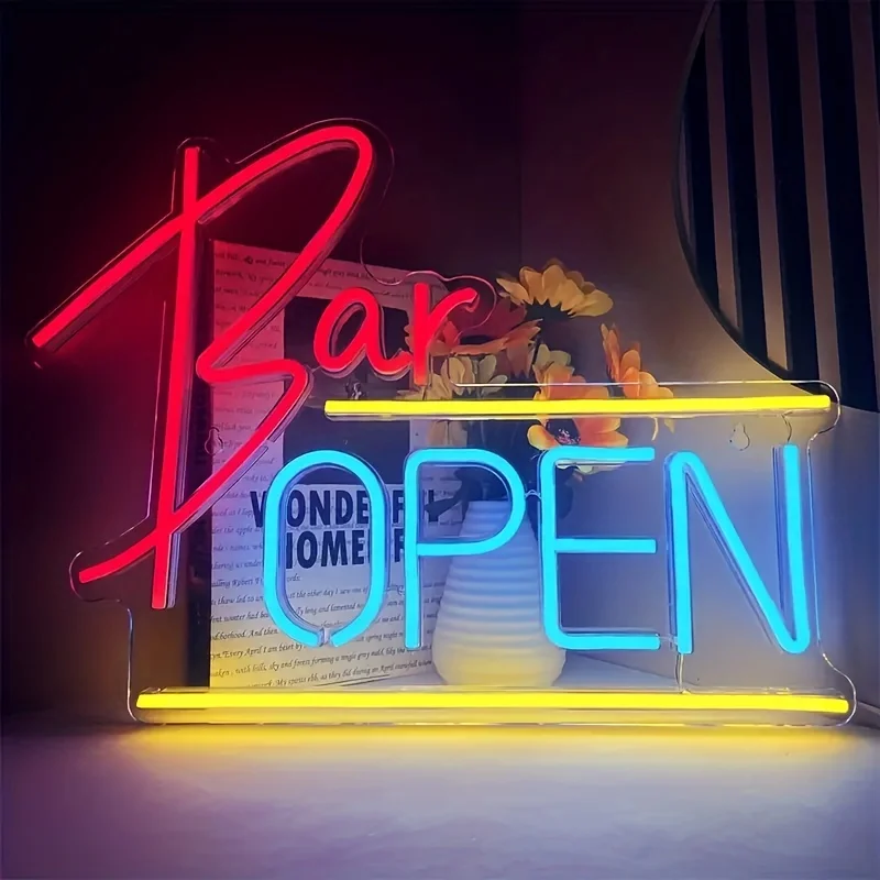 Åben bar neonskilte til virksomheder, til virksomheder butiksfacade vindue glasdør butik blomsterhandlere bar salon caféer restaurant pubber