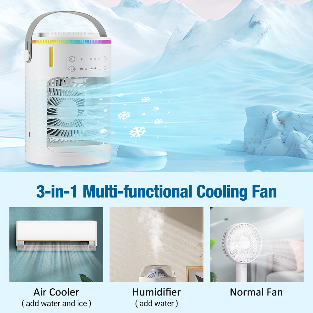 Ventilador humidificador de aire portátil, ventilador de aire acondicionado con tanque de agua de 600ml, Enfriador de aire recargable por USB, ventilador de pie inalámbrico silencioso