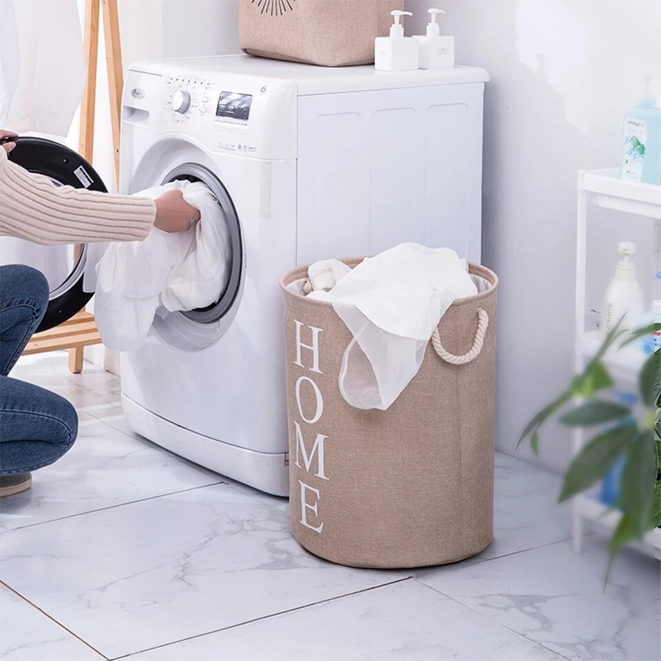 Extra Large Linen Laundry Basket Collapsible Fabric Laundry Hamper with Ring Handle Portable Washing Bin Folding Clothes Bag