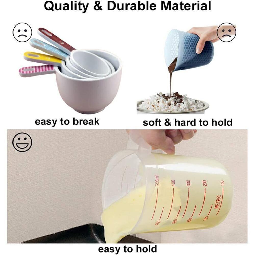 3Pcs Plastic Measuring Cup Jug Spout Surface Kitchen Measure Cup with Graduated Liquid Liquid Measure Container 250/500/1000ML
