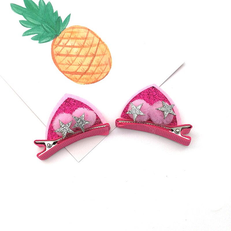 2pcs/set Cute Hair Clips For Girls Kids Toddlers Lovely Cat Ears Hairpin Headwear with Lace Decoration Girls Hair Accessories: 04