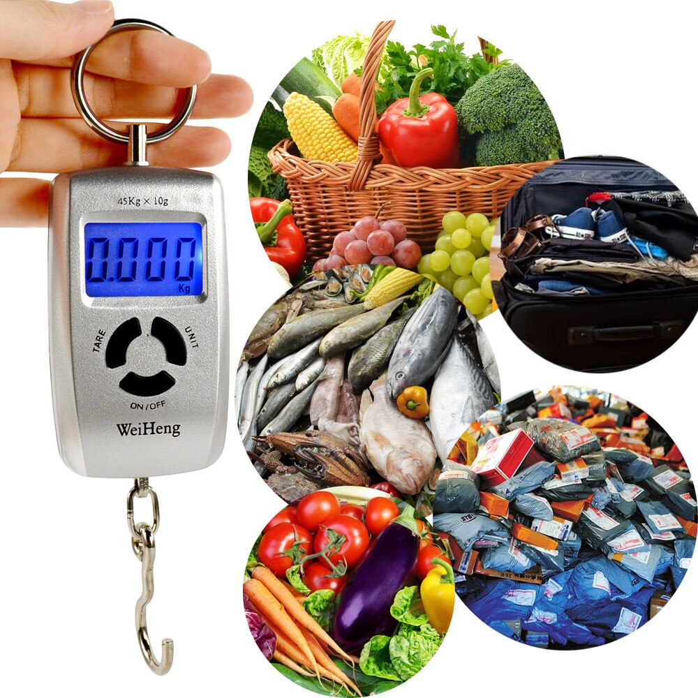 Mini báscula colgante portátil para maleta de viaje, balanza de peso, peso electrónico, gancho de pescado, peso de 45Kg/5g