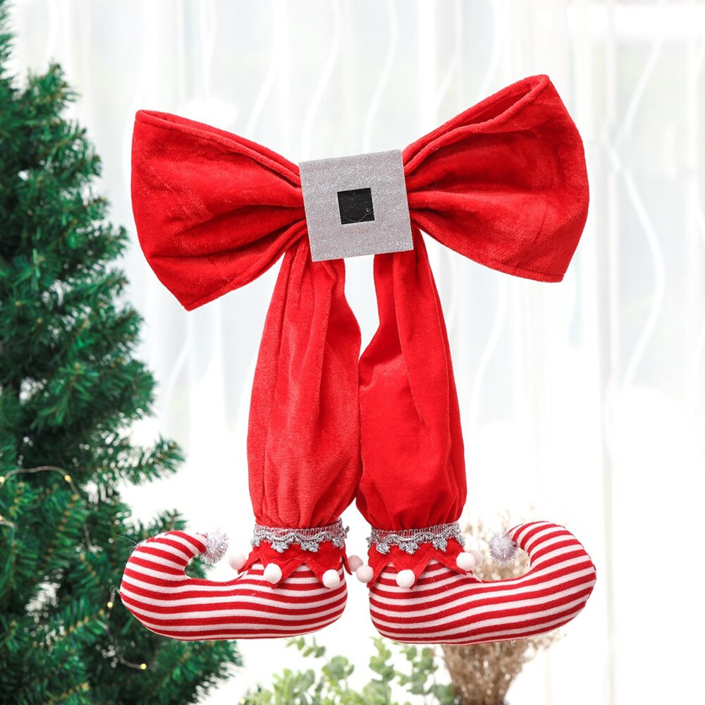2PCS Elf Foot Christmas Tree Hanging Decor Bow Elf Boots Pendant Toy Atmosphere Layout For Year Party Xmas Ornament