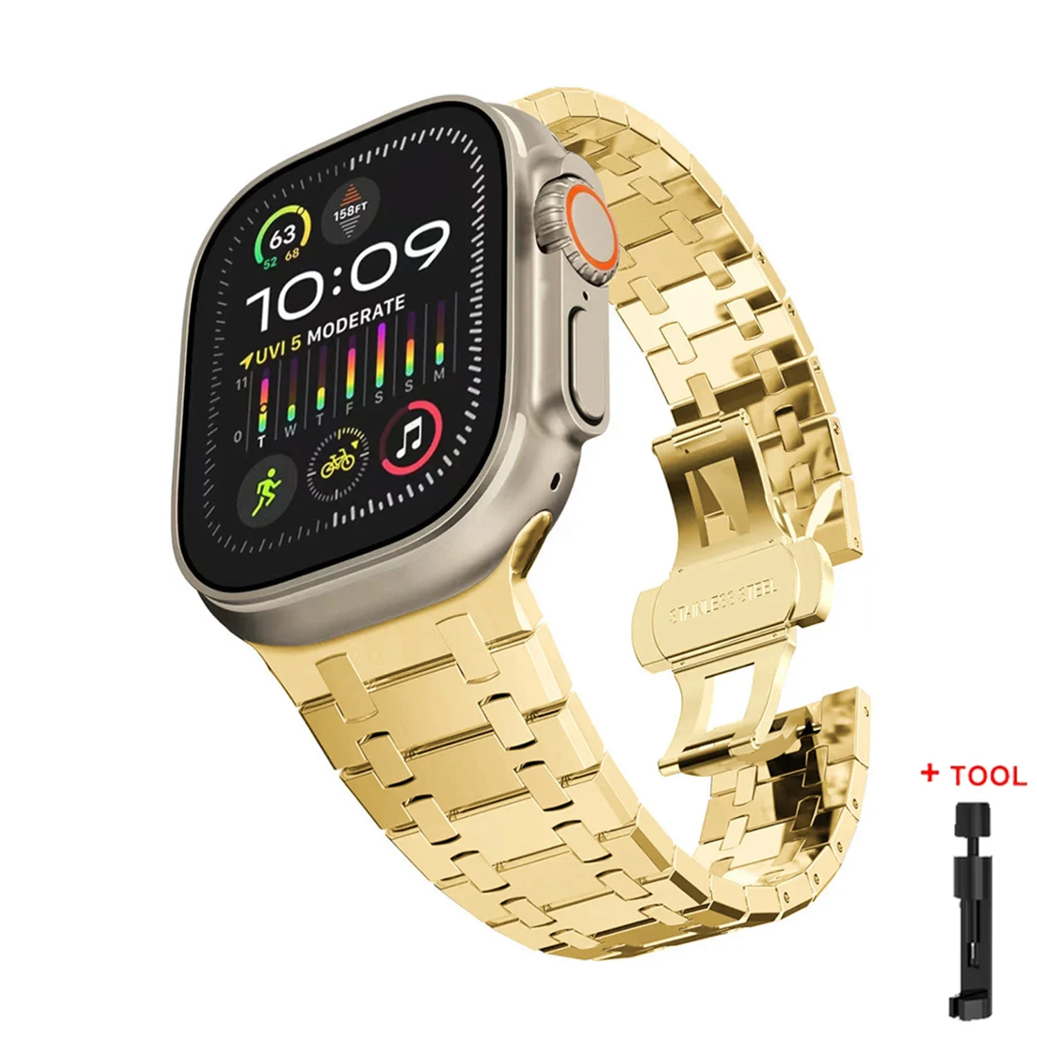 Luksuriøs metallrem til apple watch-band ultra 2 49mm 46mm 45 44mm 42mm rustfritt stålarmbånd til iwatch 10 9 8 7 6 se 5 correa: 18mm / Mørkeblå svart