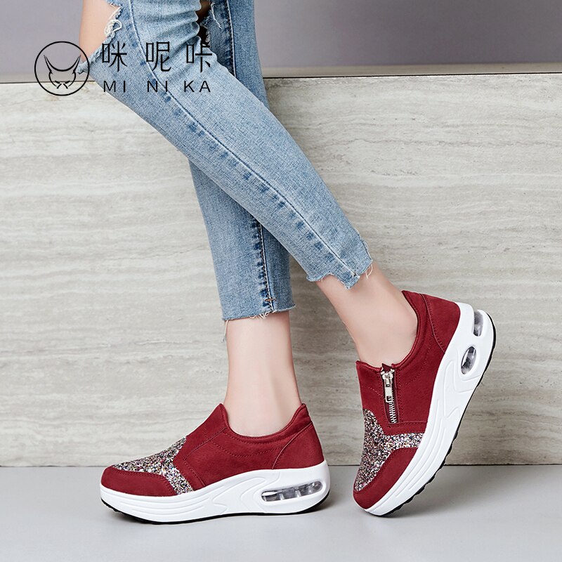 Women Flat Platform Toning Shoes Slip on Ladies Walking Sneakers Outdoor Women Wedges Shoes Height Increased Trainers Fitness