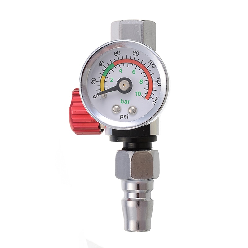 1/4" Mini Air Regulator Valve Tool Metal Air Regulator 1/4" BSP Threads Tail Pressure Gauge w/ Nozzle For Spray Tool Mayitr