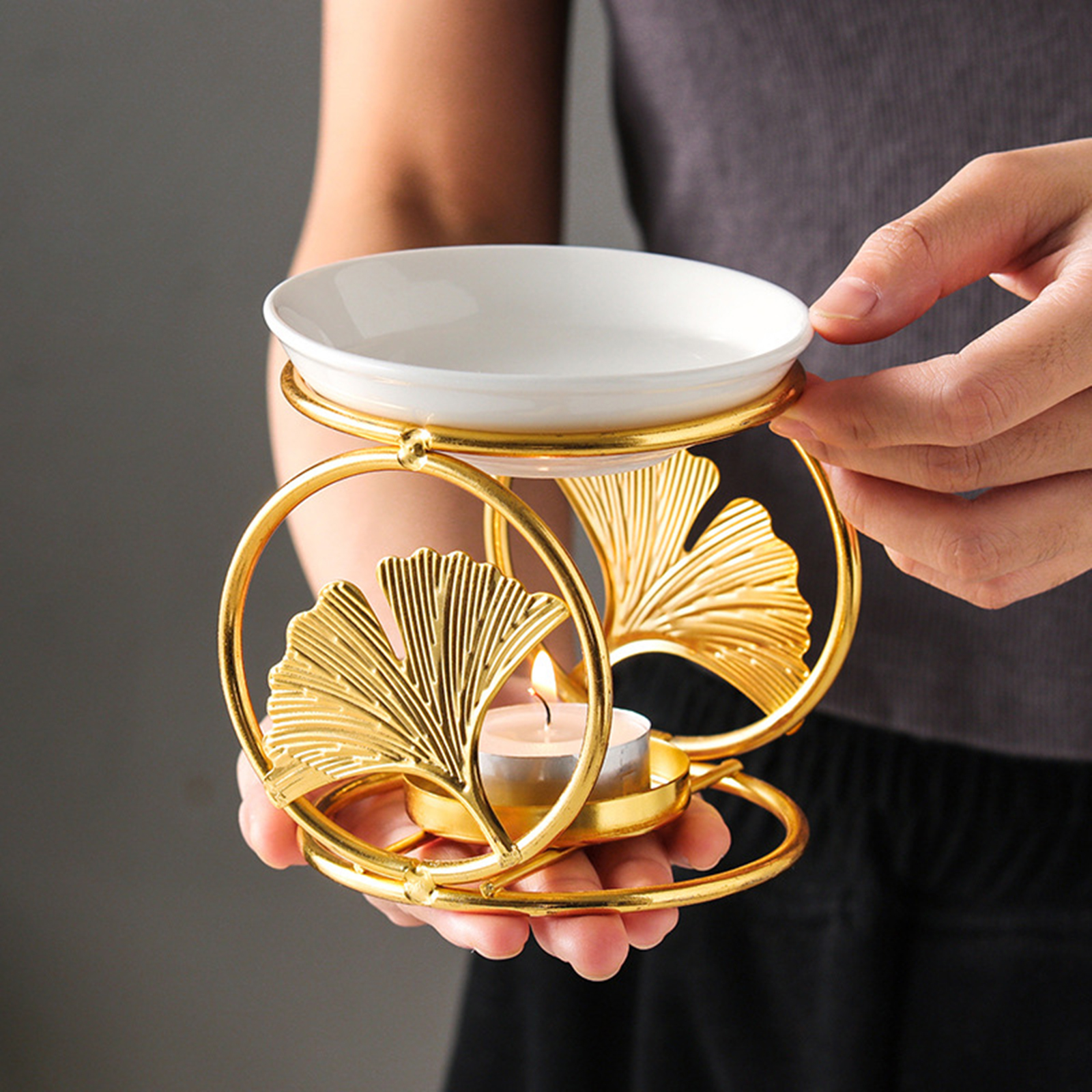 Keramische Kaarshouder Essentiële Olie Brander Diffuser Oven Warmer Theelichtje Kaars Houten Basis Lamp Porselein Woonkamer Decor