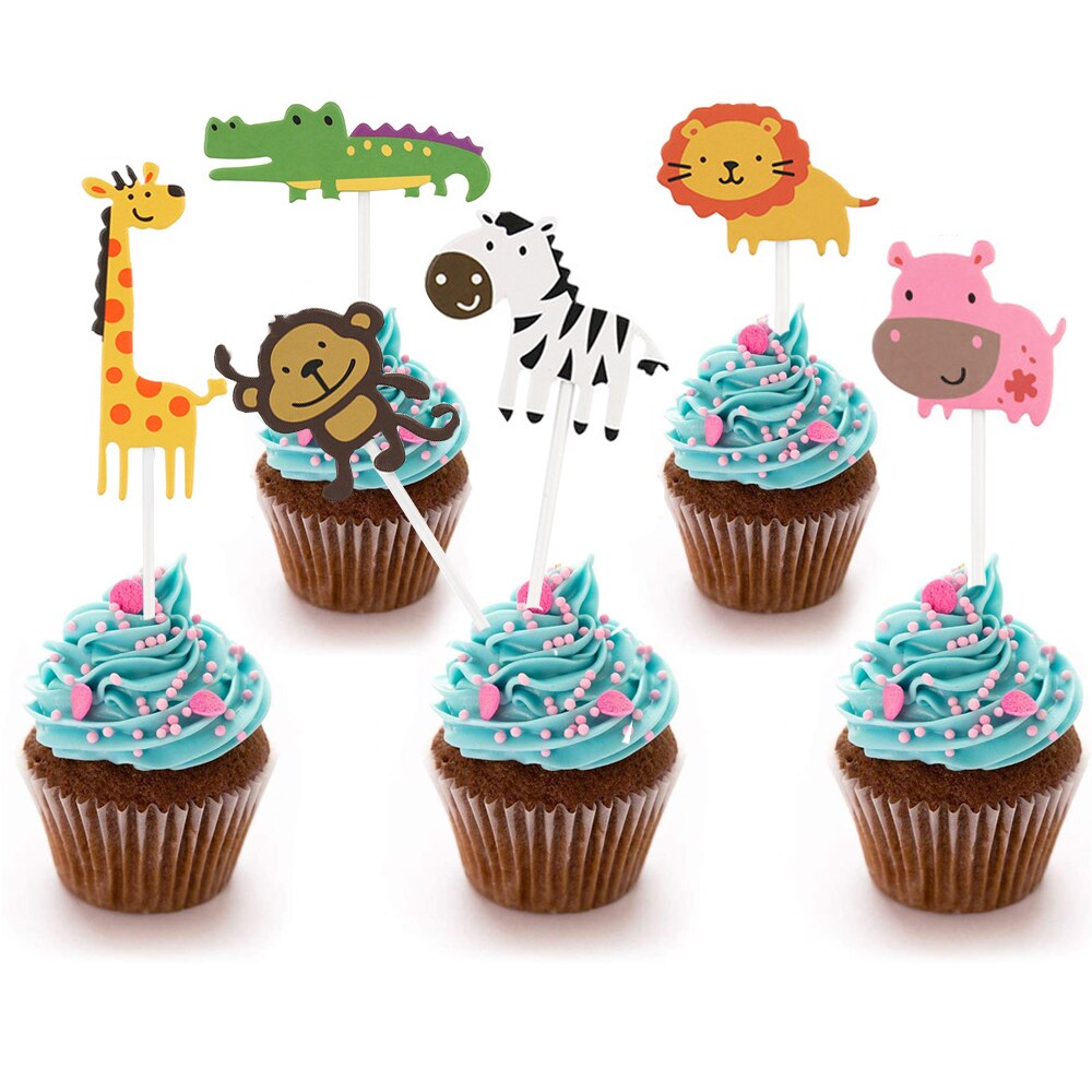 7Pcs Jungle Safari Animal Cupcake Toppers Cake Picks Animal Cake Toppers for Kids Birthday Party Baby Shower Cake Decorations