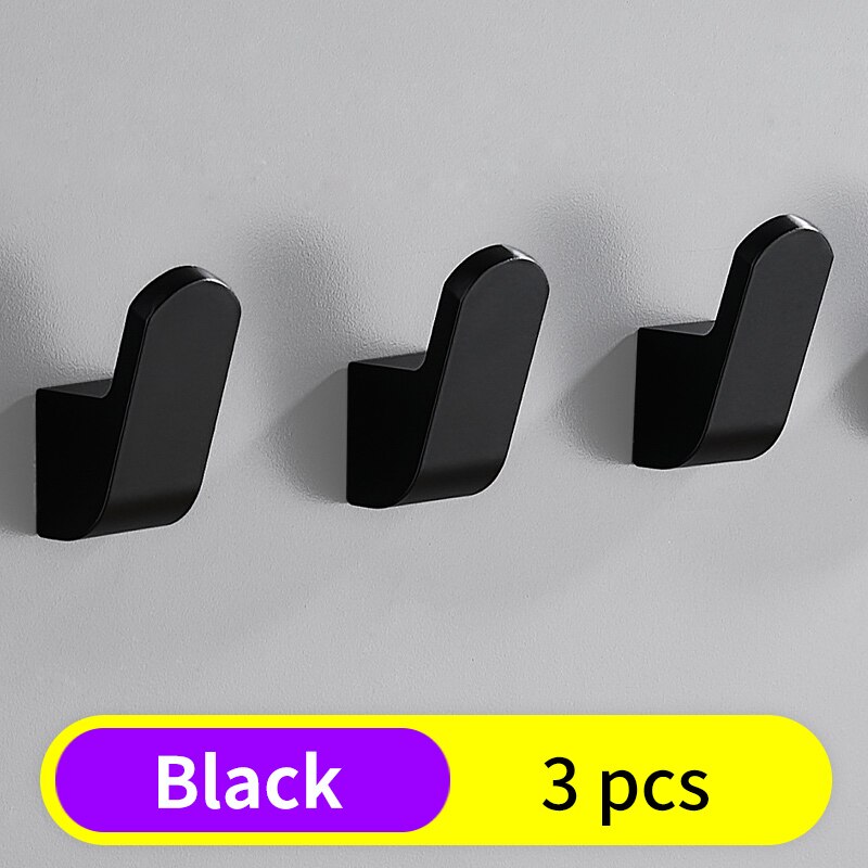 Robe Hook Black Bathroom Hooks for Towels Key Bag Hat Rack Decorative Coat Hooks Wall Mounted Clothes Hanger Bathroom Hardware: Black-3pcs