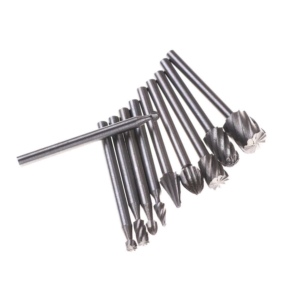 10 Pieces Routing Router Drill Bits Set Carbide Rotary Burrs Tools Wood Stone Metal Root Carving Milling Cutter