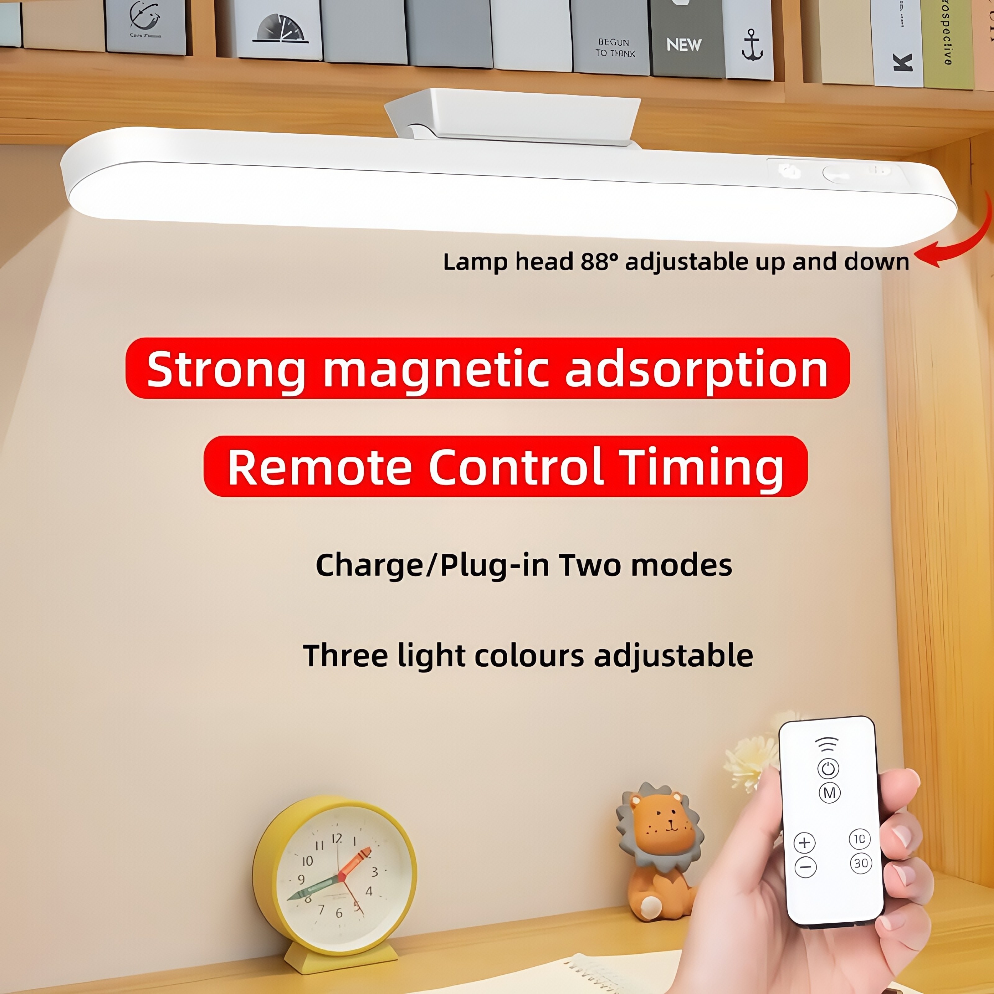 LED-Tischlampe, magnetisch, zum Aufhängen, über USB wiederaufladbar, Schreibtischlampe, 3-farbiges Leselicht, dimmbar, für Schrank, Schrank, Kleiderschrank, Nachtlicht