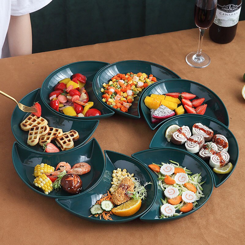 Dinner Plate Set Combination Platter Food Grade PP Moon Shape Dinnerware Gourmet Plate Kitchen Accessories Dishes: 8 pcs
