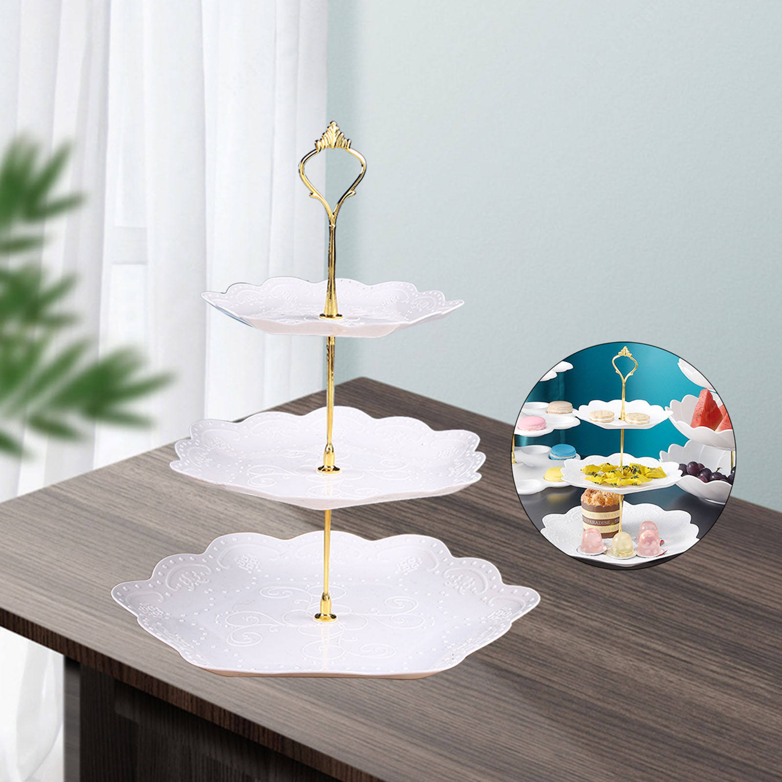 Bolo de estilo europeu mesa sobremesa frutas pastelaria servindo tigelas recipiente titular festas aniversário casamento: Gold Hexagon type