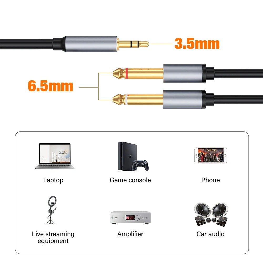 Cavo Jack da 3,5 a doppio 6,35 Aux maschio a 6,5 mm mono 3,5 mm TRS a doppio cavo Audio adattatore Y-divisore da 6,35 mm per amplificatore miscelatore