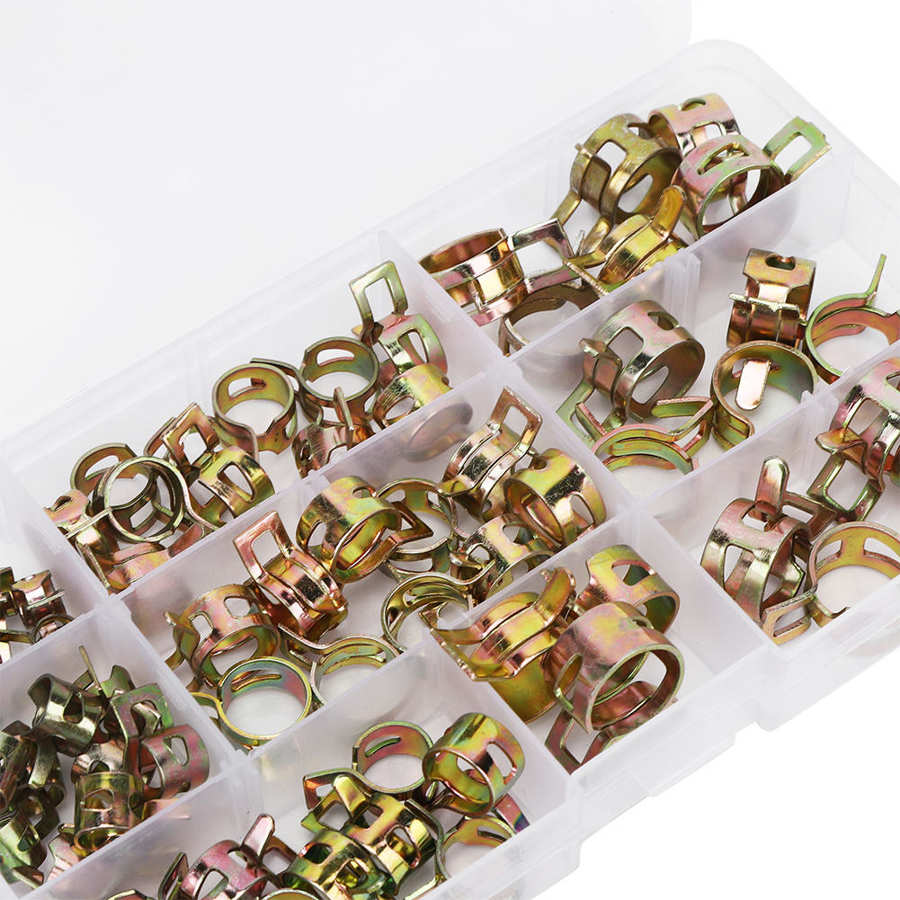 80Pc 6/8/9/10/11/12/14/15mm Fuel Line Hose Spring Clip Water Pipe Air Tube Clamp