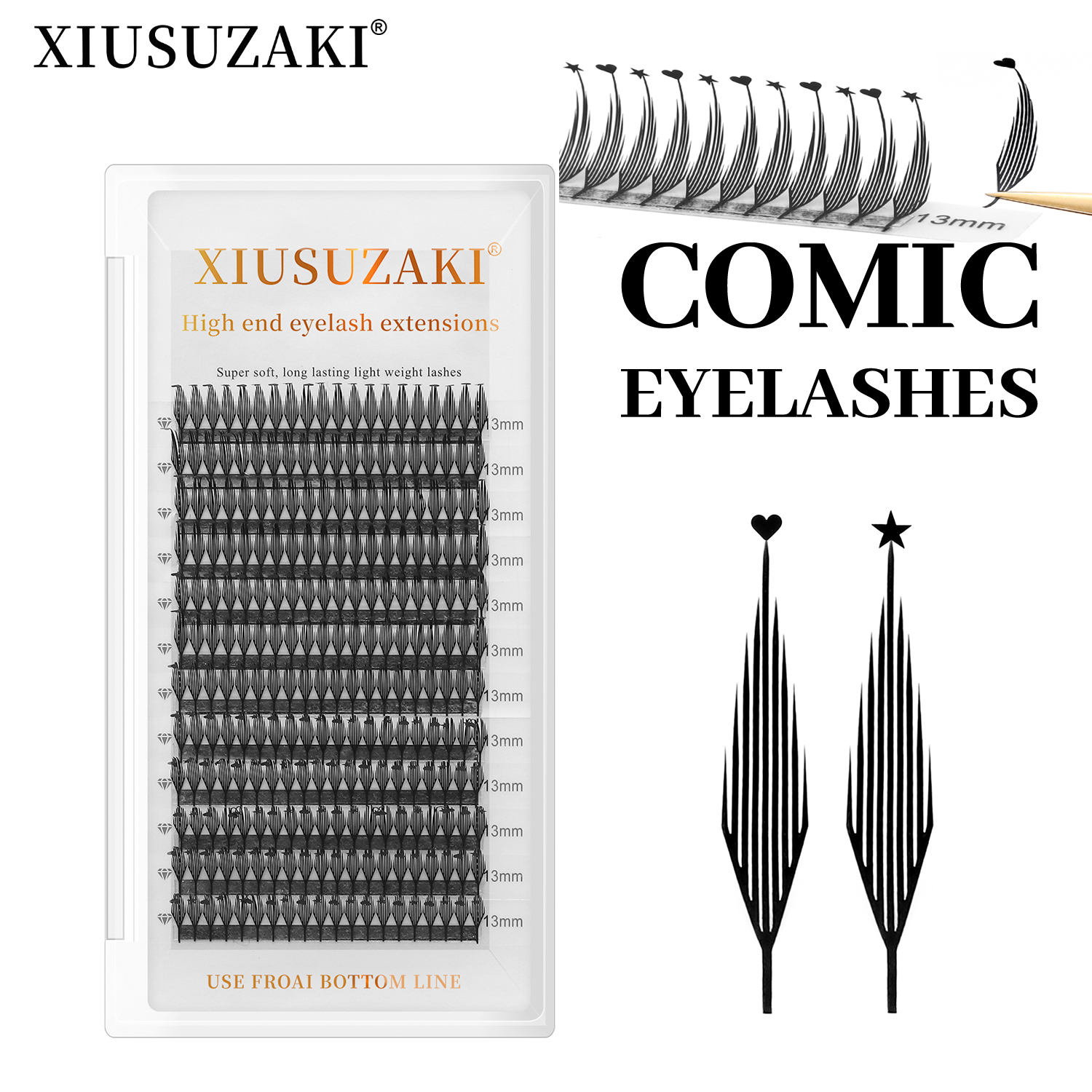 XIUSUZAKI forma de pluma pestañas prefabricadas de abanico corazón estrella cómic Spire pestañas volumen Individual extensiones de pestañas postizas maquillaje