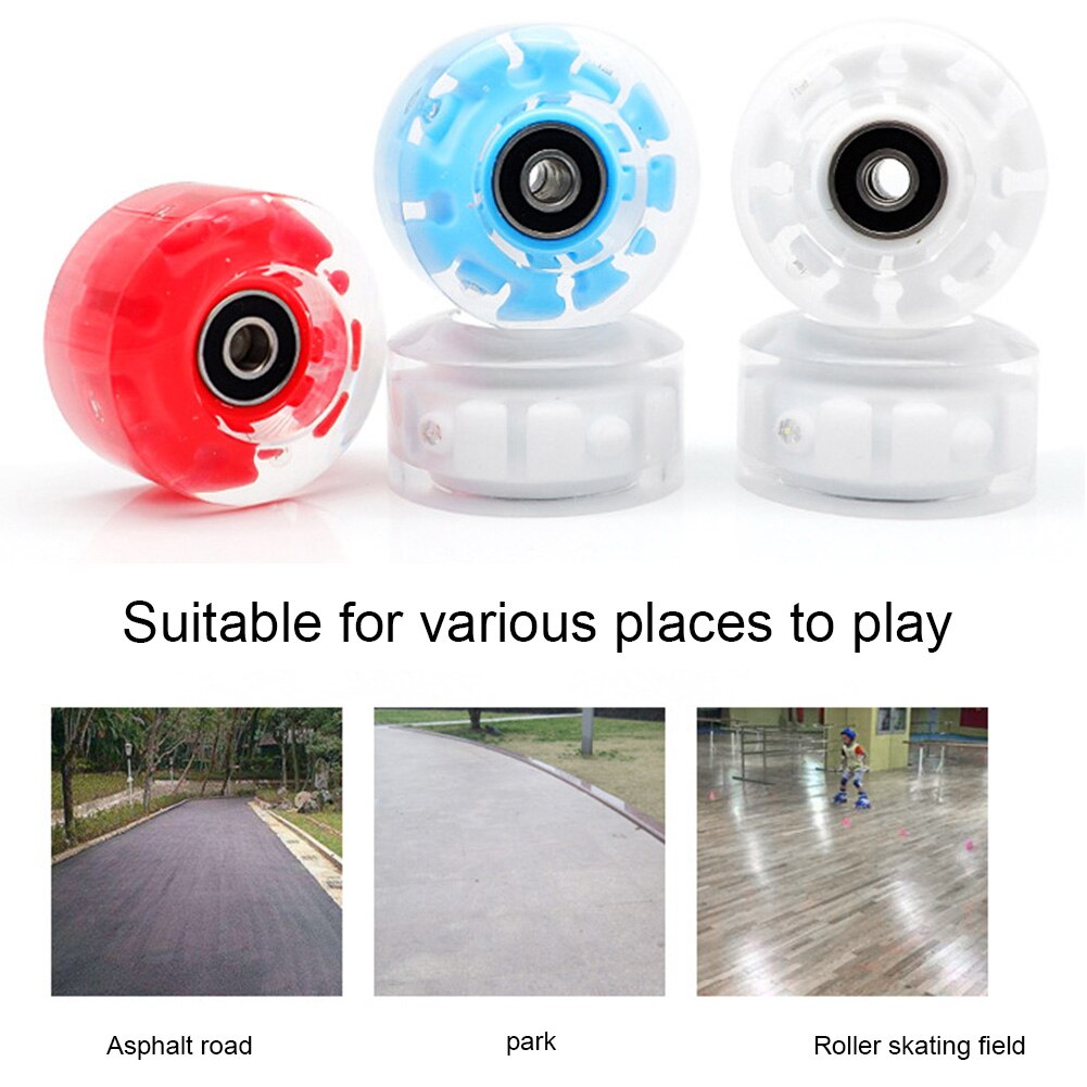 4pcs Skating Light Up Sliding Accessories Luminous Transparent With BankRoll Bearings Roller Skate Wheels Outdoor Double Row PU