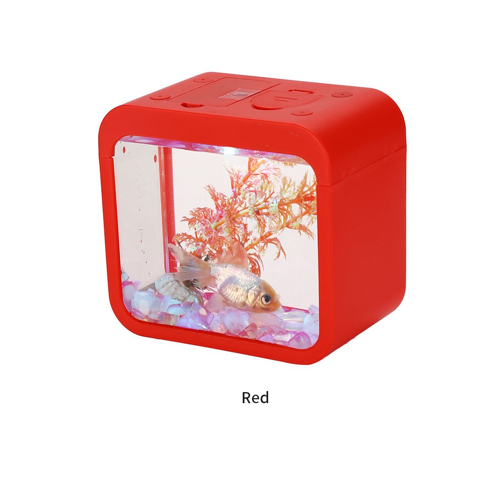 Mini Betta Fish Tank Small Ecological Landscape Aquarium Detachable Seaweed Reptile Jellyfish Goldfish Shrimp Insects Habitat: sky blue