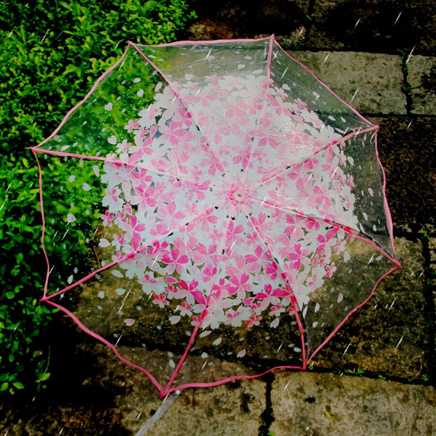 Japanese Rain Folding Umbrella Kids Women Lightweight Sakura Novelty Transparent Umbrellas Flower Small Modis Girl 40YS135