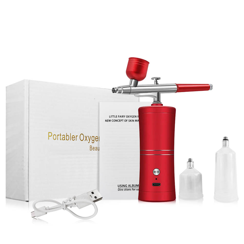 Aerógrafo portátil con compresor para uñas, aerógrafo para pintura de pasteles, manualidades, arte de uñas: Rojo