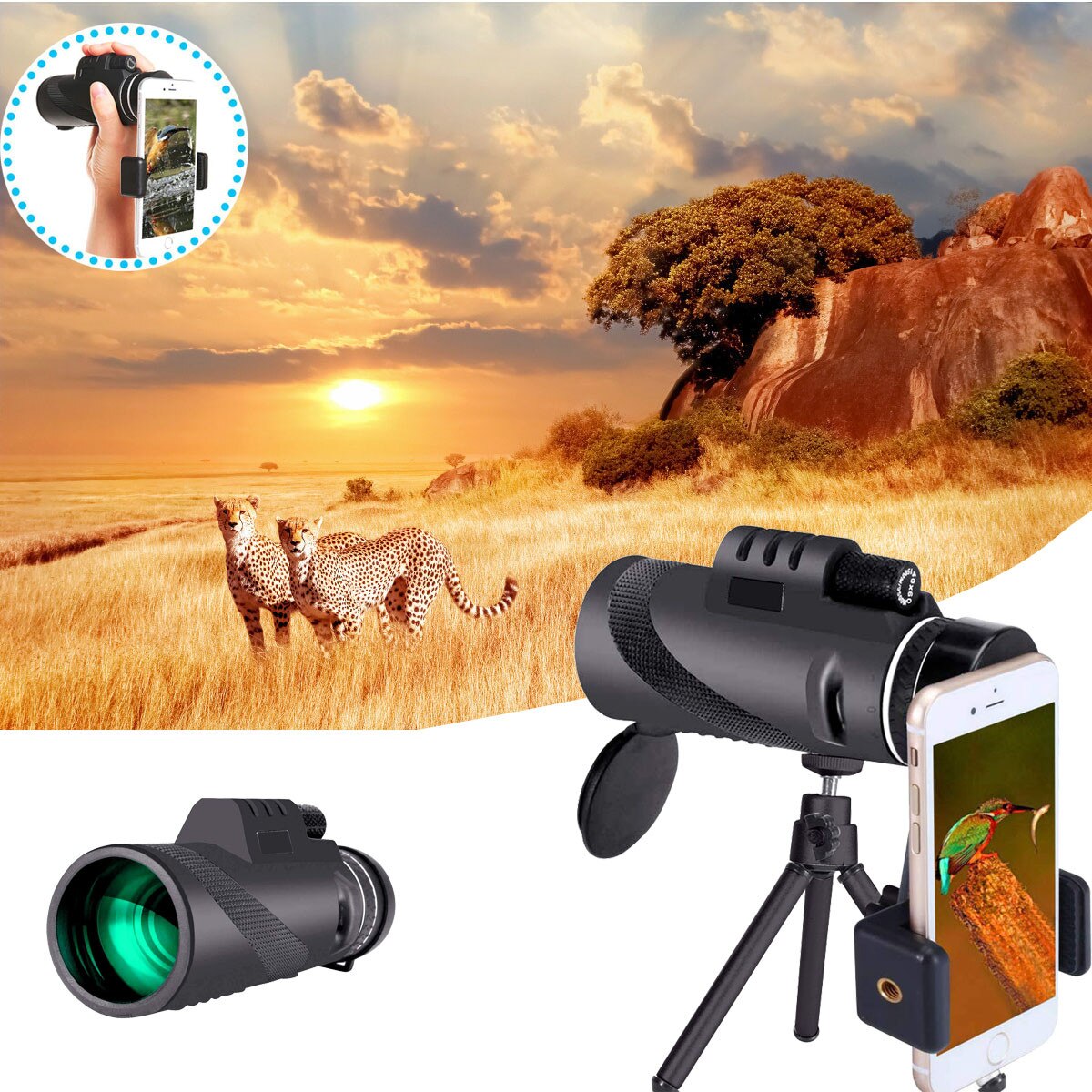 Monocular With Universal Phone Adapter Mount High-power Bak4 Telescope With Fast Smartphone Stand Outdoor Overlooking Props